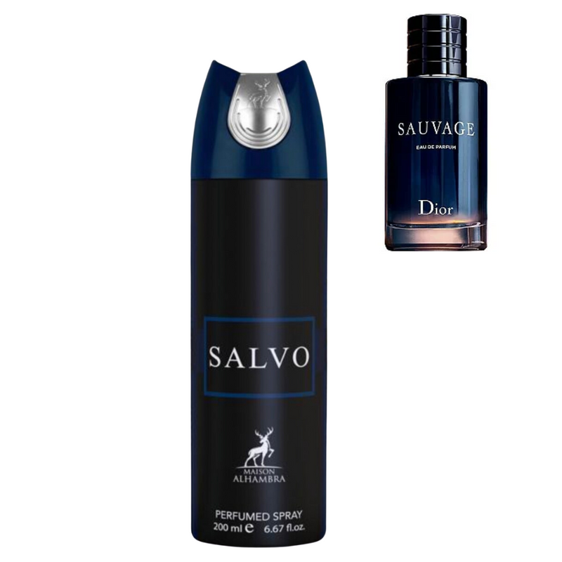 Pré-venda Spray Corporal Àrabe Salvo intense  – 200ml- Maison alhambra-Ref olfativa : Sauvage parfum- MASCULINO